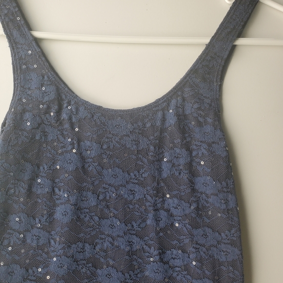 Navy Blue Sequin Floral Lace Dress - Picture 2 of 3